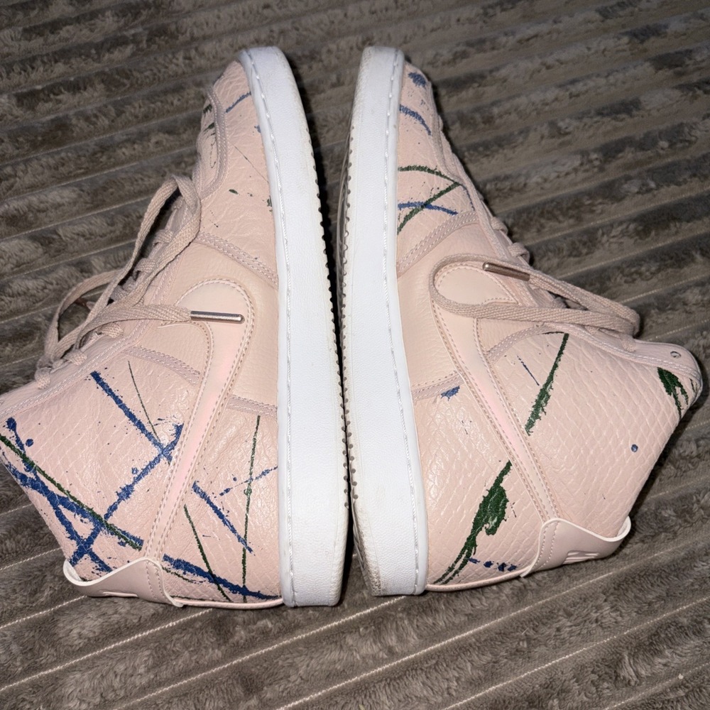 Nike Women's Pale Pink High-Top Sneakers with Blue and Green Paint Splatters - Picture 6 of 9